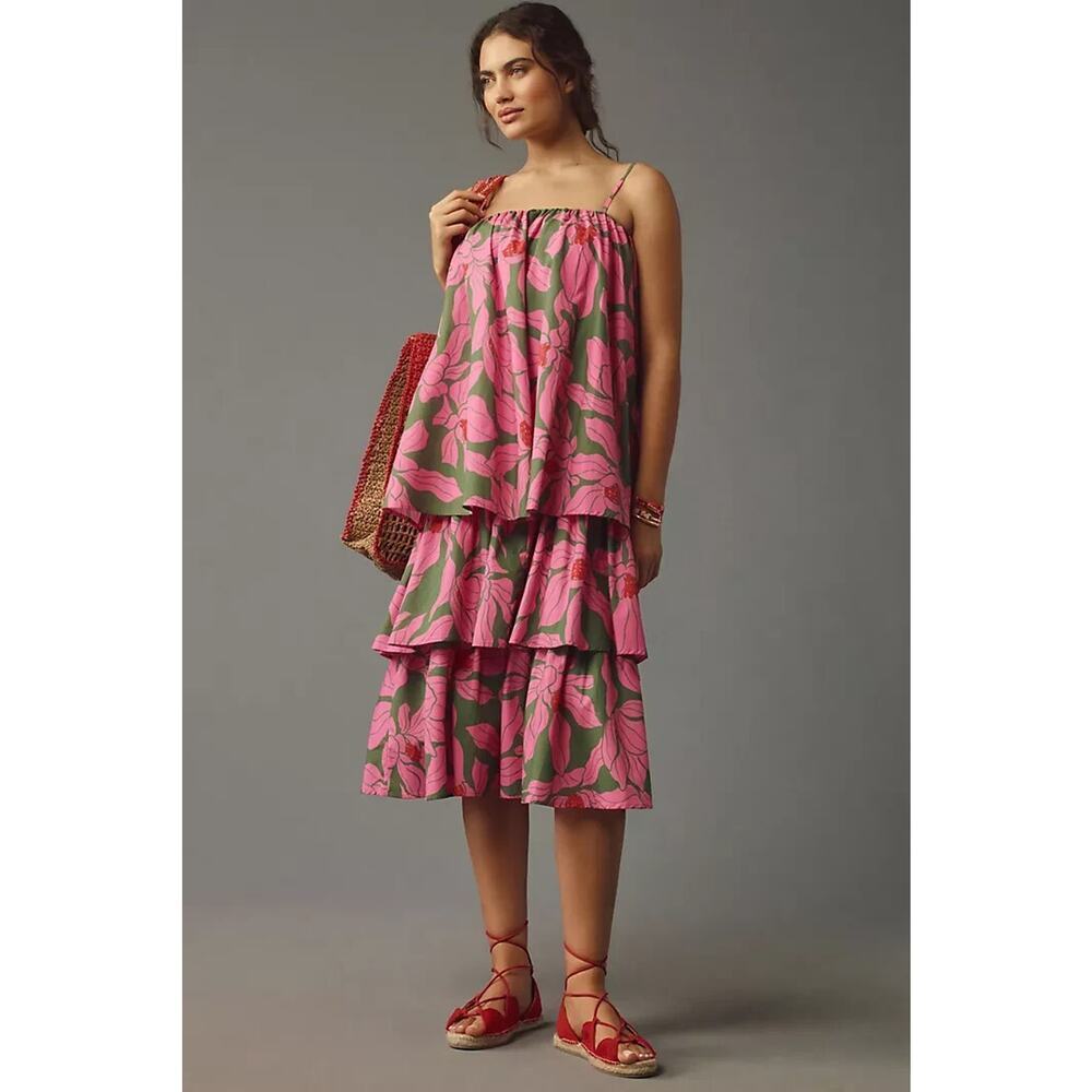 NWT Anthropologie Corey Lynn Calter Tie-Shoulder Tiered Midi Dress Sz XL #8F470